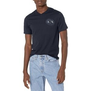 AX Armani Exchange Cotton  V-Neck Navy Mens Swirl A/X Logo Short Sleeve Size XXL